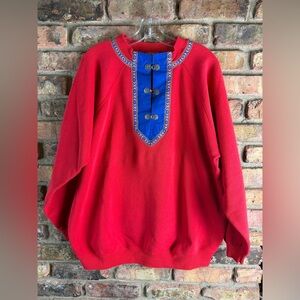 Vintage Red Crewneck Sweatshirt with Norwegian Neck Womens XXL